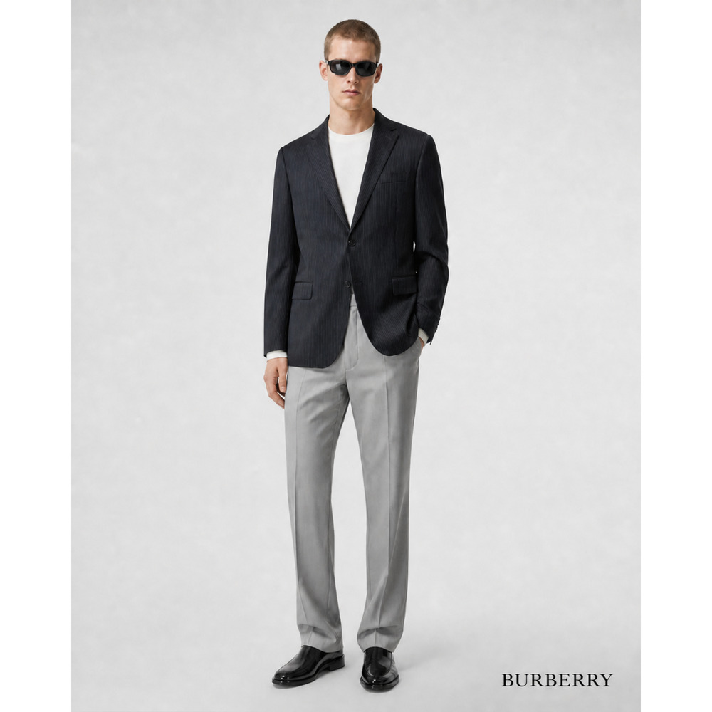 Burberry Pinstripe 40S 100% Wool Blazer Jacket Sports Coat Charcoal Black Formal